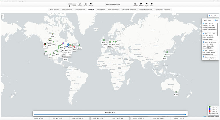 numi Charts Coins Sold Around the World for Queen Elizabeth's Reign Series screenshot