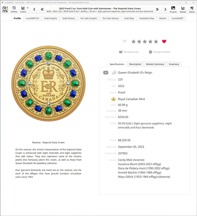 numi Coin Profile 2022 Proof 2oz Pure Gold Coin The Imperial State Crown screenshot
